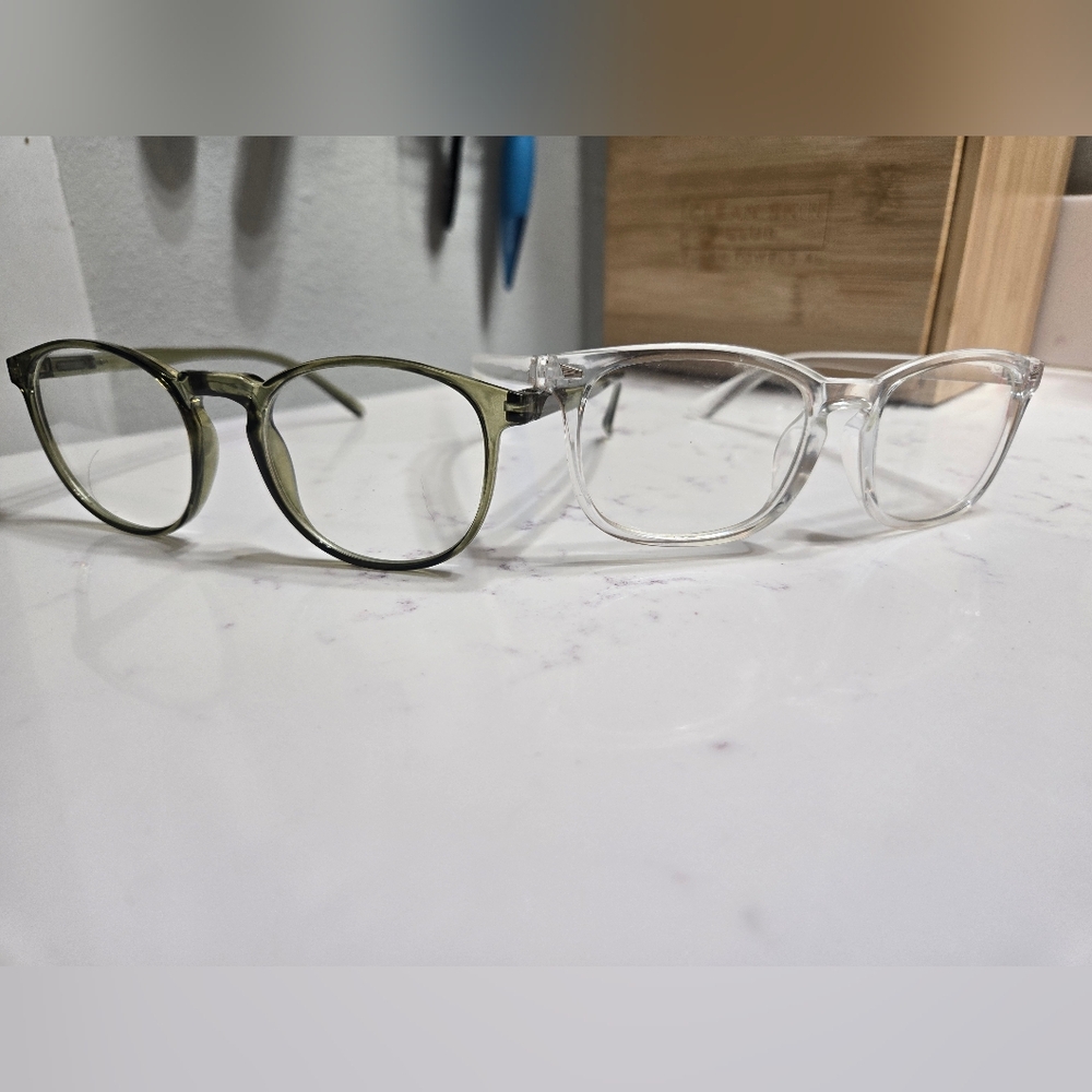 Stylish Green and Clear Blue Light Glasses Set